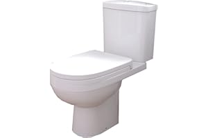 iBathUK Modern Bathroom Slimline Close Coupled D Shaped Pan Toilet with Cistern Short Seat WC Push Button Flush White - Sleek