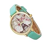 shangjunol Frauen M?dchen Big rundes Zifferblatt Quarz-Uhr-Legierung d¨¹nne Lederriemen Band Flower Tower Armbanduhr Hand Dekor Zubeh?r