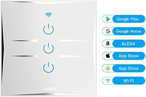 Smart Home Wall Light Switch, WIFI Touch Sensitive, Glass Finish Remote Control Lights,Works with Amazon Alexa Echo/ Google Home, support Android and IOS APP ( Need Neutral Wire ) (3 Gang, Silver)