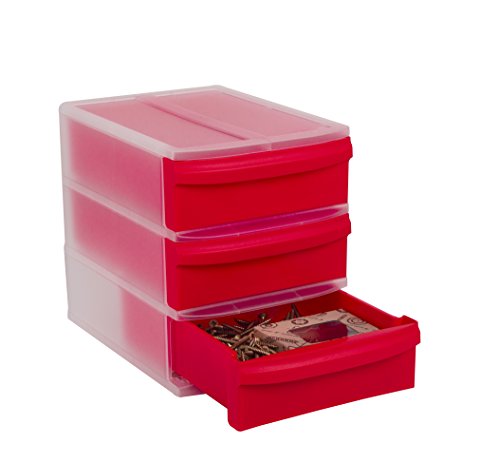 Rotho 1114690001 Schubladenbox Systemix Tower aus Kunststoff, Ablagebox Grösse S, 26,5 x 19,2 x 23,3 cm, transparent / rot - 3