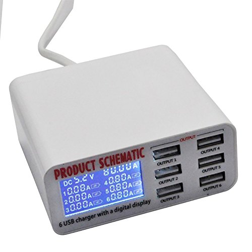 6 Port 5V/6A USB Ladegerät mit LCD Display Multi-Port USB Hub Schnell Ladegerät für Apple iPhone/iPad Samsung Galaxy Android Smartphones Tablets - 4