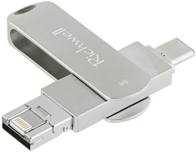 IPhone USB C Flash Drive 64GB Memory Stick U Disk External Storage Richwell 3in1 USB for Apple iPhone iPad iOS Mac Android Type-C and Computers (Silver64G-XZ)