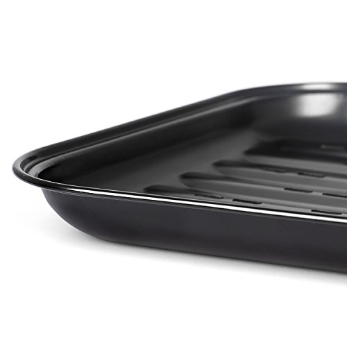 Rustler Grillschale rechteckig aus Karbonstahl mit Antihaftbeschichtung | Grillpfanne für Gemüse, Fisch und Meeresfrüchte geeignet | 34,7 x 24,5 x 2,2 cm | Grillkorb in schwarz - 3