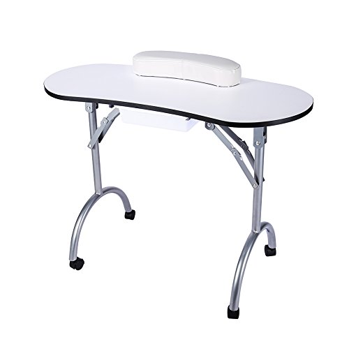 ZJchao Manicure Table Nail Technician Workstation Art Desk with Drawer + Carry Bag + Wrist Rest (White)