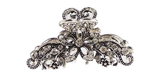 Glamour Girlz Haarklammer mit Blumen im Vintage-Design, Metall, 8 cm, silber/grau