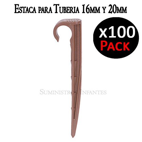 suministros Infantes. Picchetto tuberia antigoccia 16 mm e tuberia di 20 mm. Picchetto goccia marrone cintura di tubo. previene Que La Tubo se Levante por el viento o piegature. Pack 100 picchetti.