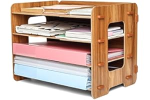 Exerz Portadocumenti In Legno A 4 Livelli Per Scrivania, Forniture Per Ufficio, Portadocumenti, Compiti, Scuola, Quaderni, Lettere E Riviste, Cancelleria, Decorazioni Creative Fai Da Te (Legno)