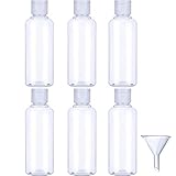 Contenido del paquete: incluye 6 paquetes de botellas de 100 ml con tapa abatible y un embudo; Adecuado para la mayoría de productos de baño y cosméticos.