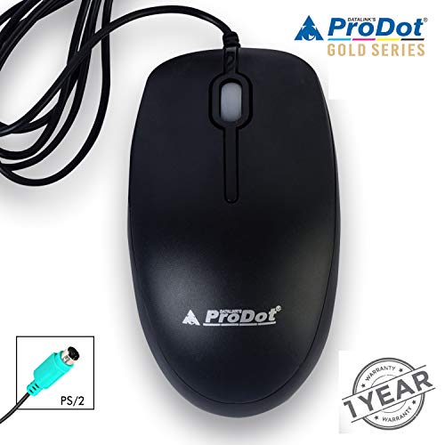 ProDot (Gold Series) Universal MU273s Optical PS/2 Wired Mouse with 3 Buttons, 1000 DPI Compatible with Windows, Mac & Linux (Colour: Solid Black), Pack of 2