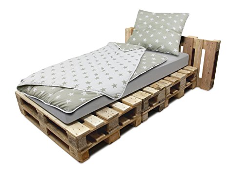 Bettenset erhältlich in 9 verschiedenen Ausführungen – Mikrofaser – Steppbett ca. 135 cm x 200 cm & Kopfkissen ca. 80 cm x 80 cm – geprüfte nach Öko-Tex Standard 100, Wendebett [Sterne taupe] - 8