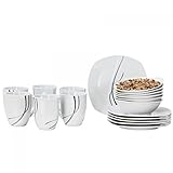 Dekor: schwungvolles Linien-Dekor, schwarz-grau-silber auf weißem Porzellan