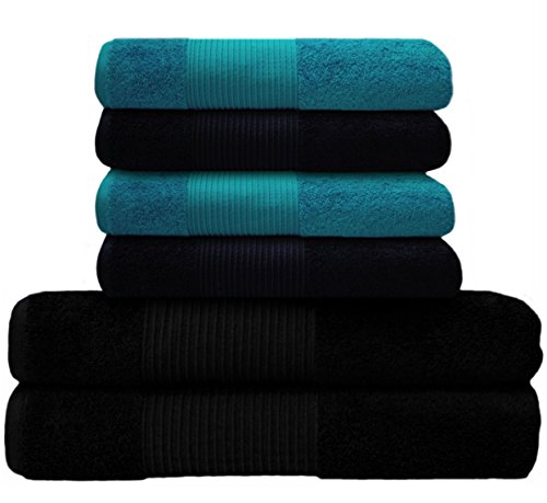 Liness 6 tlg Handtücher Set türkis grau 4 Handtücher 50x100 cm 2 Duschtücher Badetücher 70x140 Handtuch Badetuch Duschtuch 100% Baumwolle Frottier Handtuch Set türkis grau anthrazit