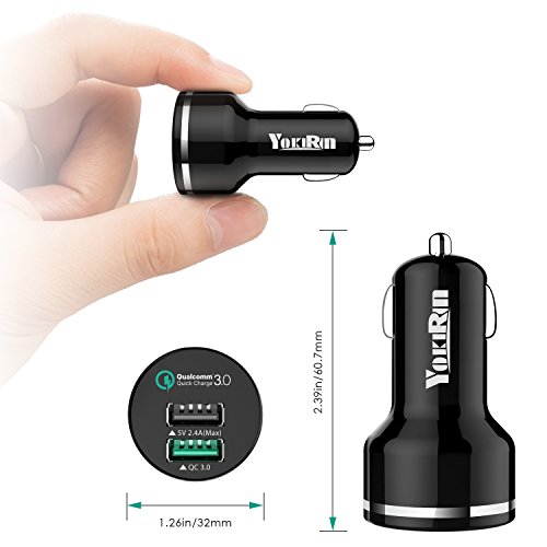 Cargador de Coche YOKIRIN R  pido Cargador Quick Charge 3 0 para Samsung Galaxy S7  S7 edge  iPhone 7 Plus   7   6S 6  6 Plus  6S Plus y m  s Incluido Cable Micro USB de 1 Metro  - Negro