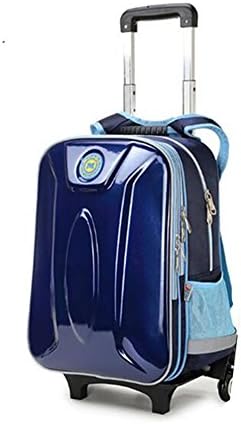 Viktion 2-in-1 Nylon Kids Folding Trolley Set School Bag with Wheels Children School Bag School Bag School Backpack Trolley Suitcase with Rollers and Rain Protection for Girls Boys Students dark blue