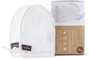 Waschies Set di 2 guanti da bagno, colore bianco, pulizia delicata del corpo, lavabili, riutilizzabili, sostenibili e ipoallergenici, adatti per tutti i tipi di pelle e mancini/destrimani