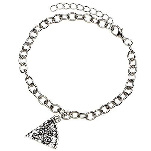 Jovivi Bijoux Bracelet avec Pendentif Pizza Argent Lien Poignet Chaîne de Main en Fer Gourmette Manchette Biker Motard Femme Homme