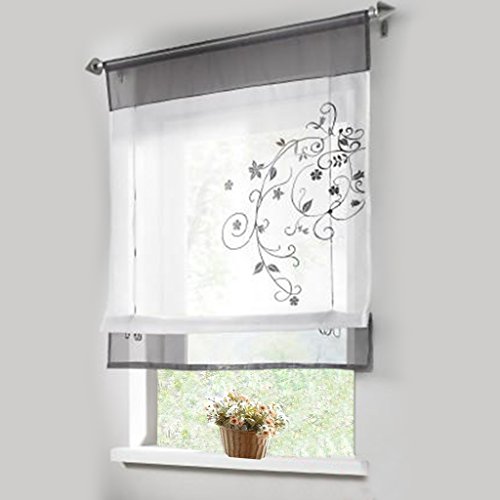 Stickblume Gardine Raffgardinen mit 4 Farben und 4 Groessen Vorhang BxH 100cmx140cm Grau