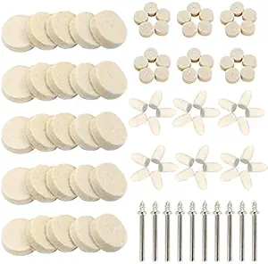 DIY Crafts Wool Felt Polishing Pad & Polishing Wheel, DIY Craft Point & Mandrel Kit for Dremel Rotary Tools Car Interior Chrome Plated Accessories (Pack Of 100 Pcs, Off White Colour)