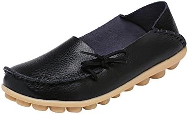 NIUERTE Women's Leather Lace Up Casual Moccasins Loafers Driving Shoes Black 9 UK