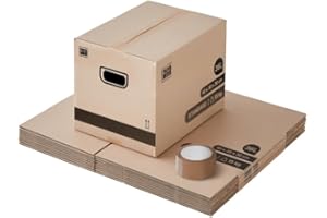 Pack and Move - Lot 10 cartons déménagement stockage livres - 40 x 30 x 30 cm - Poignées renforcées - 1 adhésif offert