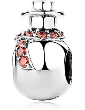 Christmas Gifts Zirkonia Rot Schneemann Winter Perle 925Sterling Silber Charms für Armband Schmuck