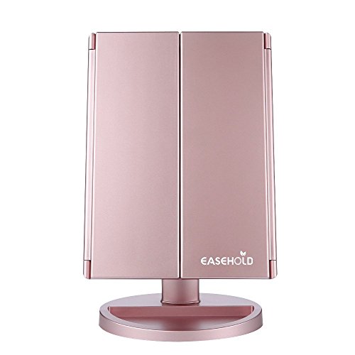 Easehold 1x 2x 3x ELander faltbar, beleuchtete Kosmetikspiegel mit Badezimmer Spiegel Eitelkeit Spiegel drei Panel 21Pcs Led Licht 180 Grad frei drehbare Arbeitsplatte Kosmetik Make-up-Spiegel (Rosen-Gold) - 8