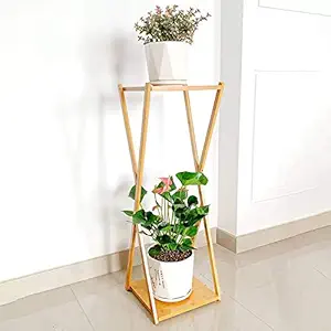 Weston Crafts 2 Layers Mini Pine Wood Plant Stand Small Flower Display Rack Shelf Planter Indoor Outdoor Garden Desktop Decoration Succulent Plants