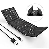 Clavier Tri-Pliable Jelly Comb Clavier Bluetooth et Filaire 2 en 1 avec Pavé Tactile AZERTY Rechargeable Portable pour Ordinateur Smartphone Tablette-Noir