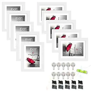Art Street Individual Wall Photo Frame with Free Hanging Accessories - Set of 10 ( White , 8x10 Inches )