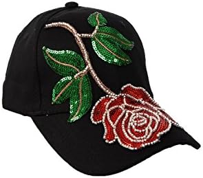 URBAN MIST Black Rose Embroidered Sequins Beads Bseball Cap