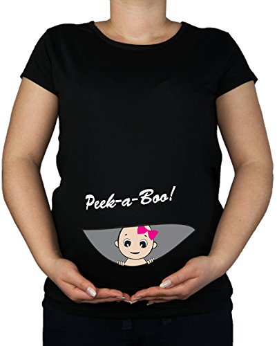 Maternity Pregnancy size 10 - 20 Cotton GIRL Peek a boo Print Top Tunic T-Shirt (Large, Black)