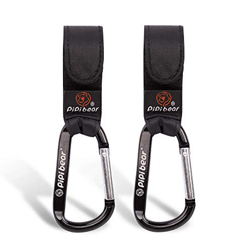 Pipibear Stroller Hook, Multipurpose Buggy Clips for Changing Bag, Handbag Link to Pram and Pushchair, Pack of 2, Black