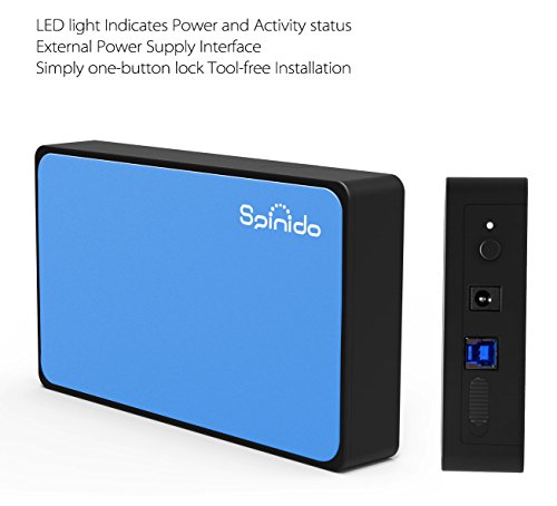 UASP Mode Festplattengehäuse, Spinido® USB 3.0 & 2.0 Aluminium Externes Festplatten Gehäuse Optimiert für 3.5″ SATA III HDD mit USB 3.0 Kabel, Tool-free ( werkzeuglose Installation ) Kompatibel mit Windows 98SE / ME / 2000 / XP /Vista / 7 / 8, Mac OS 9.0 usw. ( Blau) - 2