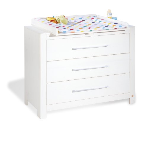 Preisvergleich Produktbild Pinolino Wickelkommode Puro breit, moderne, breite Wickelkommode, Wickelfläche 85 x 75 cm, Wickelhöhe 95 cm, Wickelaufsatz abnehmbar, Fichte, weiß lasiert (Art.-Nr. 13 16 48 B)