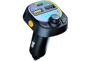 4T4+ Bluetooth FM Transmitter, Car MP3 Player, Dual USB-A Charging Type-C Charging, Hands-Free Calling, Wireless Car Adapter/Charger, Support A2DP/ UDISK/TF Card, LED Screen