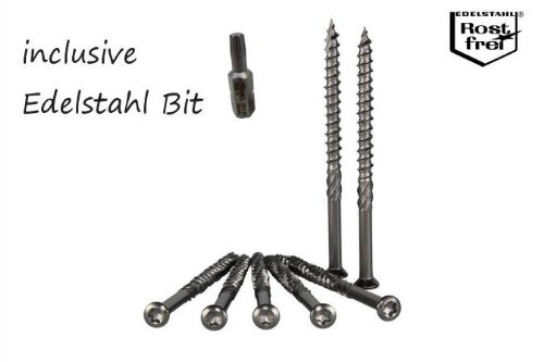 200 Profi - Terrassenschrauben Edelstahl 5x80mm incl. Bit Torx 25