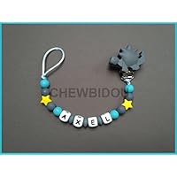 Attache tétine / attache sucette personnalisée Garçon 100% silicone (étoiles et dinosaure)
