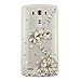 Produktbild LG K4 Hülle, Sense TE Strass [3D Handgefertigt] Diamant Serie Bling Schutz Handy Tasche Kristall Transparent Case Cover Hülle mit Retro Anti Staub Stecker - S Link Blumen / Weiß