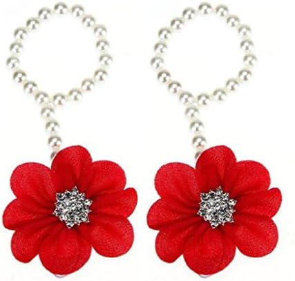 Girls Foot Ring, SHOBDW 1Pair Baby Infant Toddler Pearl Chiffon Barefoot Foot Flower Beach Party Sandals Gifts (Watermelon Red)