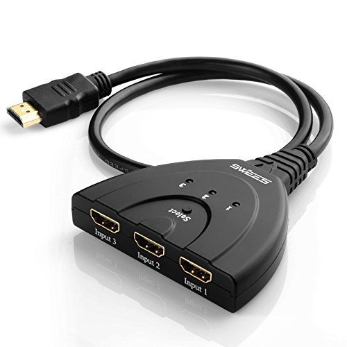 Swees 3D Ready Full HD 1080p HDMI Switch (flexibel) - 3 Port Umschalter Switcher | 3 x IN / 1 x OUT | Dolby True HD - Schwarz