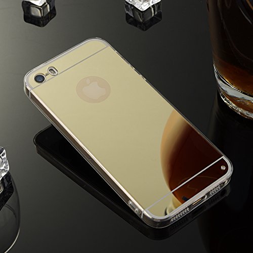 CaseforYou Funda iPhone SE 5SE 5 5S Caso Ultra Slim Fit Shockproof TPU Bumper Frame with Efecto espejo PC Snap-On Back Case Cover Protector Shell for iPhone SE 5SE 5 5S Tel  fono inteligente  Dorado 