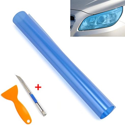 2 PCS 12" x 48" 30 x 120cm Car Smoke Fog Light Headlight Taillight Tint Vinyl Film Sheet Sticker with Squeegee + Cutter (Light blue)
