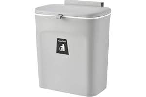 WILLONIN Poubelle à Compost pour Cuisine -9 L-Poubelle de comptoir ou sous l'évier, Petite Poubelle à Suspendre avec Couvercle pour Salle de Bain/Chambre -Gris