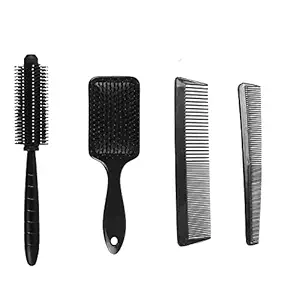 ZUPEYA 4 PCS Hair Stylists Professional Styling Comb Set, Paddle and Round Hair Brush, Women/Men, Dressing Comb for women (Pack of 4)