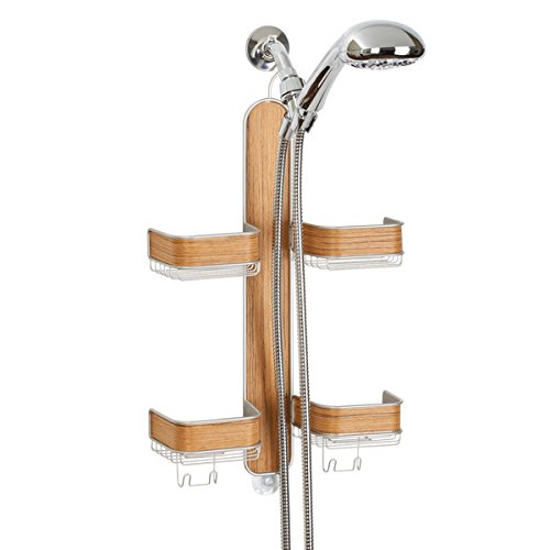 InterDesign 90765EU RealWood Badezimmer-/Dusch-Caddy für Handbrausen, Shampoo, Conditioner, Seife, Holz, satin/teak finish, 35,56 x 10,92 x 63,5 cm
