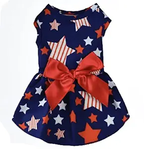 KUTKUT Soft Texture & Comfortable Stylish Sleeveless Dress for Shih Tzu, Maltese, Yorkie etc. Non- Pilling Star Pattern Princess Bowknot Dress for Small Dogs (Size: L, Chest:38cm, Back Length:34cm)