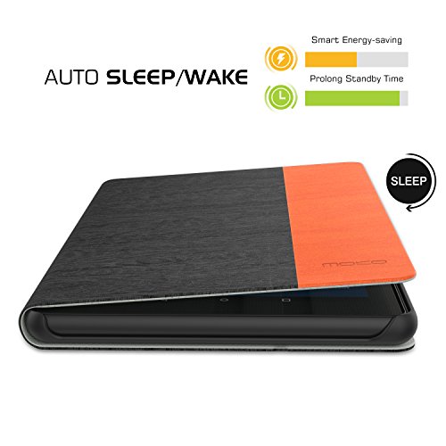 MoKo Hülle für All-New Amazon Fire HD 8 Tablet (7th Generation – 2017 Modell) – Stoßfest Ledertasche Schutzhülle mit Auto Sleep/Wake up Funktion, Standfunktion und PC Bumper für das neue Fire HD 8 2017 & Fire HD 8 2016, Dunkel Grau & Orange - 5