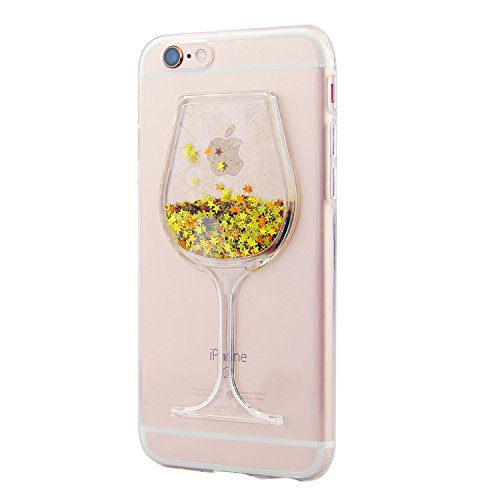 iPhone 7 Glitzer Hülle,Schutzhülle iPhone 7 Hülle Kreativ Design 3D Transparent Clear Soft Silikon Flüssige Hülle,Klar Weinglas Design Dynamisch Treibsand Liquid Fließen Flüssig Schwimmend Stars Tasche Handyhülle Bling Glitter Glitzer Sparkle TPU Bumper Crystal Clear Rückseite Handytasche Rückseite Hülle Schale Etui Tasche Case Cover Beschützer Haut Schale für Apple iPhone 7 4.7 - 2