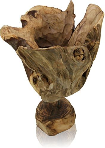 Rustic Decorative Vase Made of Walnut Wood with Stand, 25 x 25 x 35 cm