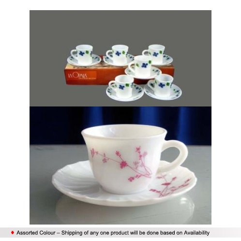 La Opala Opalware Cup and Saucer Set, 6 Pieces, White, Standard (LOP/TC/CS/12)